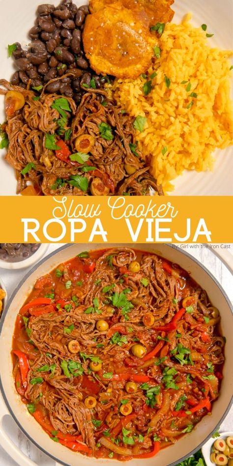 Ropa Vieja Recipe, Cuban Recipe, Crockpot Meal, Cuban Dishes, American Foods, Easy Crockpot Dinners, Cuban Recipes, Think Food, Flank Steak