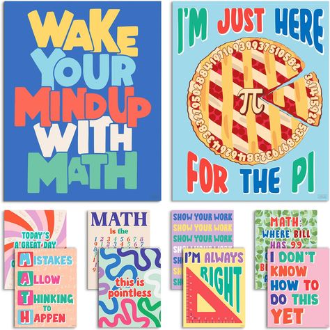 PRICES MAY VARY. MAKE MATH FUN — Add a burst of excitement into the world of numbers and equations with these school classroom decorations. Each classroom welcome sign inspires perseverance through the challenges of learning math. Whether it's for a home study or classroom decoration, these math posters for high school classroom help create a supportive learning environment ENCOURAGE GROWTH MINDSET — These teacher decorations for classroom remind kids that mistakes are stepping stones to progres Math Decorations Classroom, Elementary Math Classroom Decorations, Maths Clipart, Math Bulletin Boards Middle School, High School Math Classroom Decorations, Maths Poster, Math Decorations, Maths Posters, High School Classroom Decor