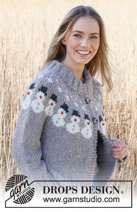 Snowman Time Cardigan / DROPS 235-37 - Free knitting patterns by DROPS Design Maglia Fair Isle, Knitted Cardigans, Fair Isle Knitting Patterns, Fair Isle Cardigan, Fair Isles, Basic Cardigan, I Cord, Knit Bottom, Winter Cardigan