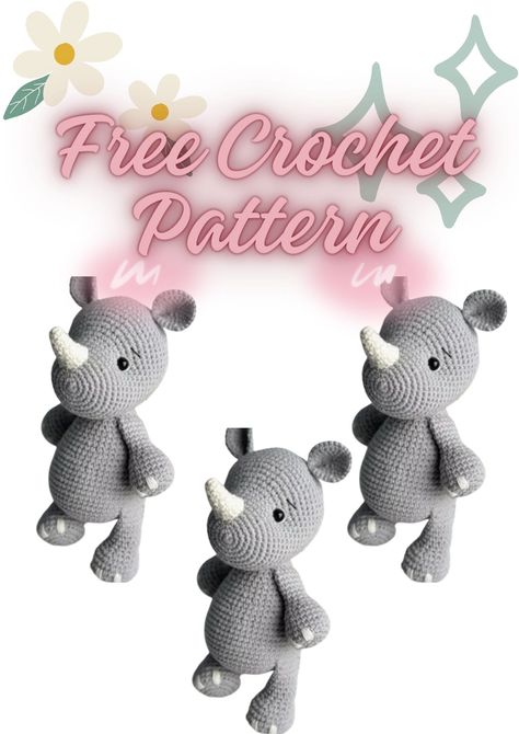 Amigurumi Rhino Free Crochet Pattern - crochet.sdbes.com Rhino Amigurumi Free Pattern, Crochet Rhino Pattern Free, Crochet Rhino, Popcorn Crochet, Crochet Teddy Bear Pattern Free, Crochet Stuffies, Teddy Bear Patterns Free, Bear Patterns Free, Crochet Animal Amigurumi