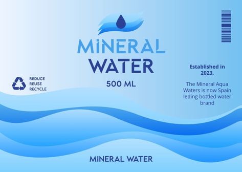 Waves Mineral Water Label Bottle Design Water, Mineral Water Brands, Water Bottle Label Design, Branded Water Bottle, Mineral Water Bottle, Adobe Illustrator Design, Water Branding, Bottle Label Design, Agua Mineral