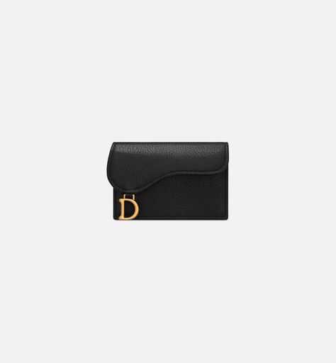 Saddle Bloom Card Holder Black Goatskin | DIOR Dior Star, Luxury Card, Christian Dior Couture, Dior Wallet, Star Shoes, Wallet Pouch, Designer Wallets, Backpack Tote Bag, Beach Accessories