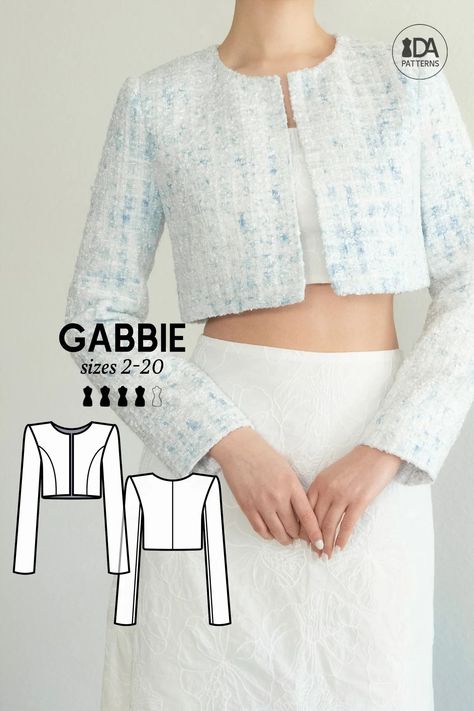 Gabbie Jacket Pattern Couture Jackets For Women, Digital Pattern Making, Crop Jacket Sewing Pattern, Unique Jackets For Women, Design Jacket Ideas, Cropped Jacket Sewing Pattern, Jackets For Women Pattern, Jacket Patterns For Women Sewing, Crop Jackets For Women