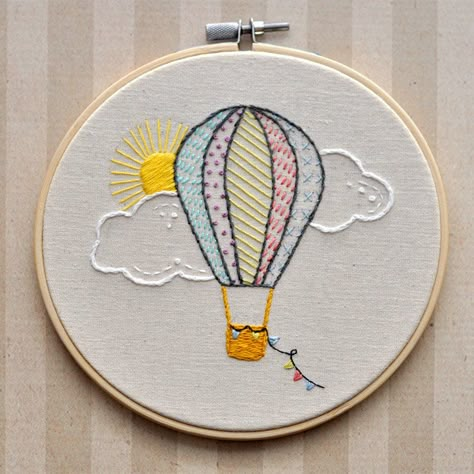 Hot Air Balloon Embroidery, Air Balloon Embroidery, Embroidery Hoop Art Tutorial, Balloon Embroidery, Hoop Art Wall, Embroidery Hoop Art Diy, Embroidery Hoop Wall, Embroidery Hoop Wall Art, Embroidery Stitches Tutorial