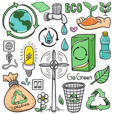 Set of vector hand drawn cartoon eco recycle isolated doodle elements Premium Vector #recycle #gogreen #green #garbage #electric #save #savetheplanet #water #flowers #doodle #doodles #drawings #stock #vector Save Earth Drawing, Earth Day Drawing, Doodle Elements, Recycled Garden Art, Earth Drawings, Eco Life, Save Our Earth, Environmental Engineering, Eco Green