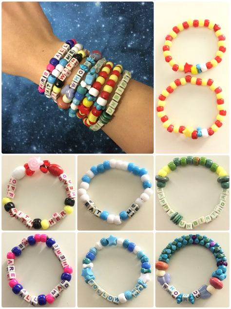 KANDI Alice in wonderland set. Alice In Wonderland Bead Patterns, Escapade Outfits, Alice In Wonderland Jewelry Diy, Beyond Wonderland Kandi, Alice In Wonderland Bracelet, Disney Bracelets, Rave Bae, Kandi Inspiration, Rave Bracelets