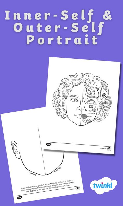 If your students are feeling anxious, help them reflect upon their inner selves with our My Inner-Self and Outer-Self Portrait Activity. 

Students will draw and color what their physical face looks like on one side of a blank face. They will draw and color their hobbies, thoughts, and emotions on the other side. These would look amazing displayed for Back-to-School night or open house. Self Portrait Activity, Esl Elementary, Feelings Faces, Blank Face, Third Grade Art, Art Handouts, Art History Lessons, Reflection Art, 3rd Grade Art