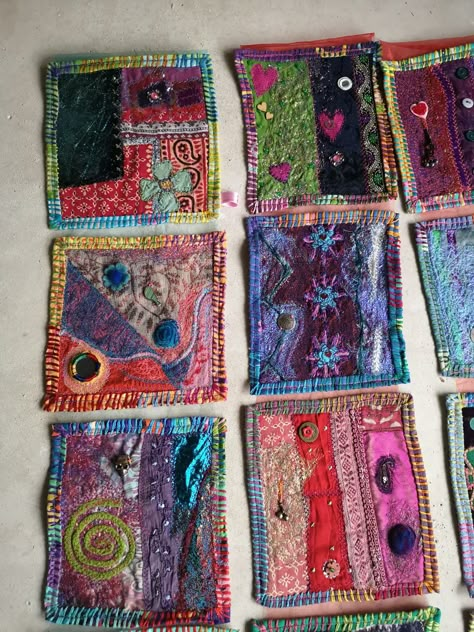 Recycled Textiles Projects, Scrap Fabric Art, Hand Sewn Patches, What To Do With Scrap Fabric, Patchwork Clothes Scrap Fabric, Hand Sewn Projects, Felt Patchwork, Recycle Fabric Scraps, Hand Sewn Crafts