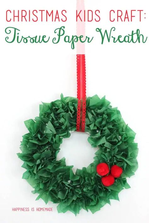 Tissue Paper Wreath, Tissue Paper Wreaths, Kids Christmas Craft, Paper Wreath Diy, Christmas Reef, Paper Wreaths, Wreaths Design, Origami Christmas Tree, Christmas Wreath Craft