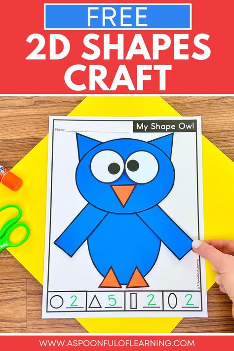 An owl themed 2D shape craft Shape Activities For Kindergarten, Learning Shapes Activities, 2d Shapes Names, 2d Shape Activities, Shape Activities Kindergarten, 2d Shapes Activities, Shapes Craft, Shape Activities, Shapes Kindergarten