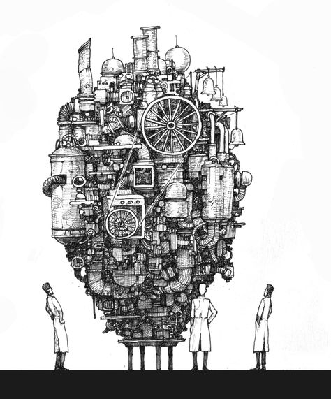 Machine Drawings Mechanical, Machines Drawing, Fantasy Machine, Complex Drawing, Machine Illustration, Machine Drawing, Kunst Inspo, Mechanical Art, Arte Robot