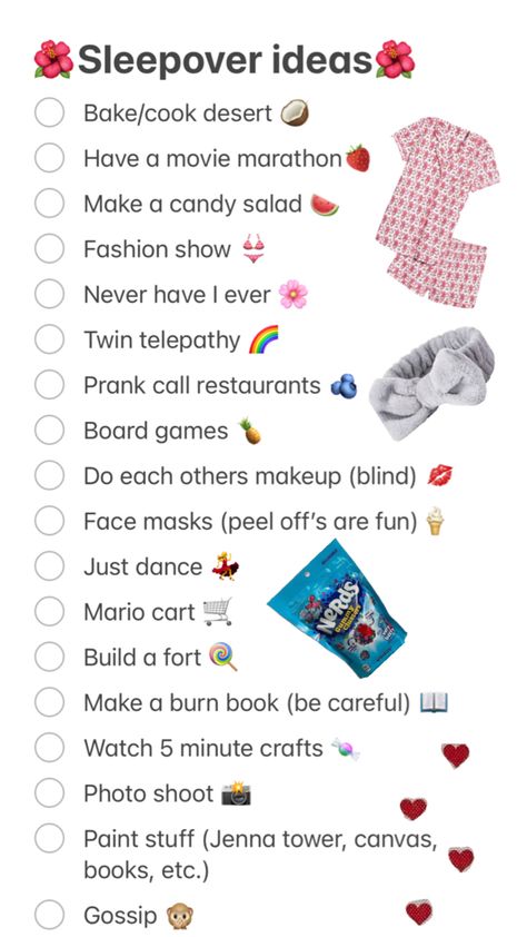 Sleepover ideas that are actually fun Sleepover Checklist, Fun Sleepover Activities, Teen Sleepover Ideas, Sleepover Essentials, Fun Sleepover Games, Birthday Sleepover Ideas, Sleepover Party Games, Sleepover Tips, Halloween Sleepover