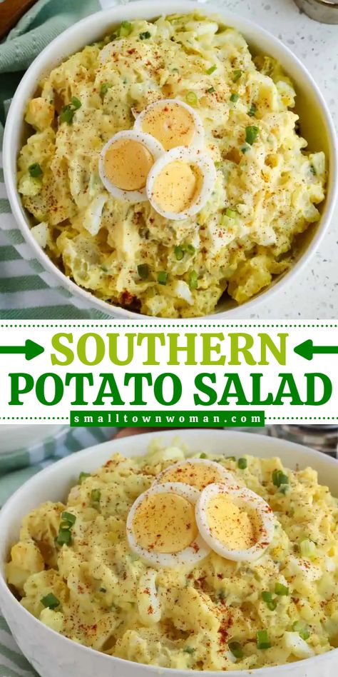 Here's an easy Labor Day party food! This Southern Potato Salad recipe combines potatoes, celery, green onions, pickle relish, and hard-boiled eggs in a creamy mayonnaise-based dressing with mustard. Serve this summer salad for BBQ, and could be your best side dish for all your grilled entrees! Southern Potato Salad Recipe, Red Potato Salad Recipe, Bbq Meats, Best Potato Salad, Southern Style Potato Salad, Best Potato Salad Recipe, Southern Potato Salad, Potato Salad Dressing, Red Potato Salad