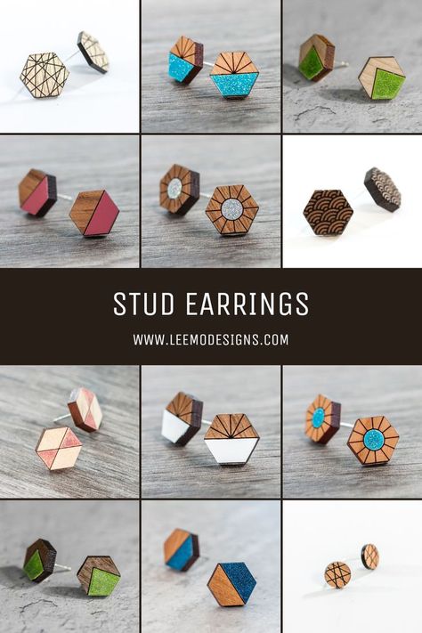 Wooden Earrings Studs, Diy Earrings Studs, Terracotta Jewellery Designs, Diy Earrings Easy, Wood Jewelery, Laser Cut Wood Earrings, Diy Jewelry Rings, Closet Dividers, Wood Earrings Stud