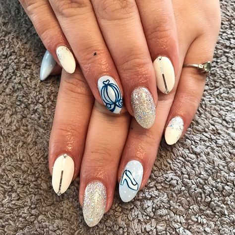 Cinderella Nails Designs, Cinderella Inspired Nails, Cinderella Nail Art, Nails Cinderella, Quinceanera Cinderella, Cinderella Nails, Fairytale Ball, Princess Nails, Disney Nail