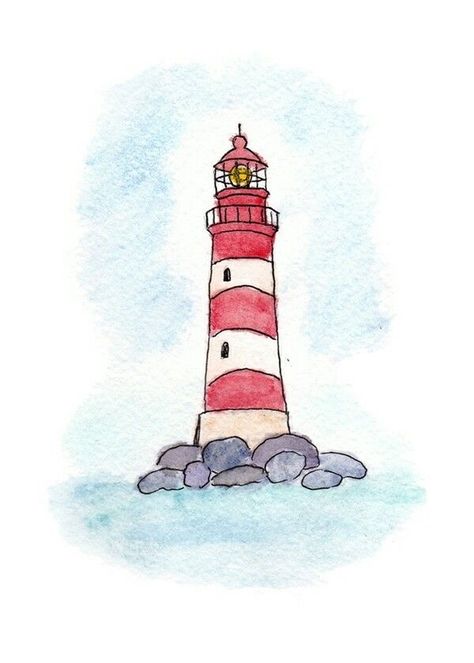 Lighthouse Watercolor, Lighthouse Drawing, خريطة ذهنية, Learn Watercolor Painting, Color Drawing Art, Lighthouse Painting, Watercolor Paintings For Beginners, Diy Watercolor Painting, Watercolour Inspiration