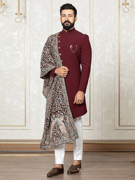 Indowestern Male Outfits, Indo Western Men, Indowestern Outfits For Men, Stole For Men, Sherwani Design, Indowestern Outfits, Indo Western For Men, Western Men, Wedding Kurta