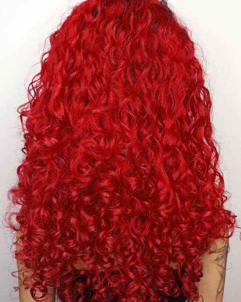 Bright Red Curly Hair, Red Hair Tips, Bright Red Hair Color, Exotic Hair Color, Rock Hair, Cherry Red Hair, Shades Of Red Hair, Dyed Curly Hair, Red Curls