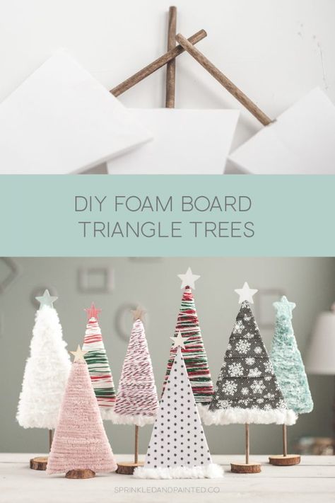 DIY Foam Board Christmas Trees - Sprinkled and Painted at KA Styles.co Styrofoam Crafts, Christmas Crafts For Adults, Diy Christmas Decorations Easy, Christmas Tree Crafts, Christmas Crafts Decorations, Tree Crafts, Diy Christmas Tree, Holiday Diy, Christmas Deco