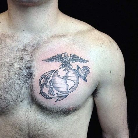 90 Marine Tattoos For Men - Semper Fi Ink Design Ideas Marines Tattoo, Marine Tattoos, Marine Corps Tattoos, Usmc Tattoo, Marine Tattoo, Tatuagem Masculina Pequena, Small Chest Tattoos, Military Tattoos, C Tattoo