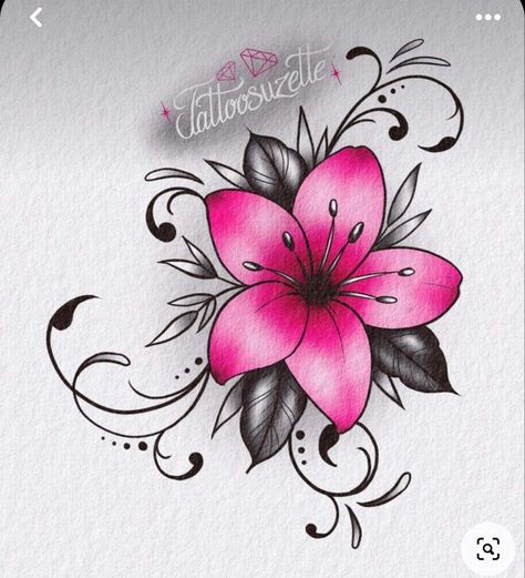 Pink Flower Tattoo, Tato Ikan Koi, Rose Drawing Tattoo, Flower Tattoo Drawings, Flower Pattern Drawing, Beautiful Flower Drawings, Beautiful Flower Tattoos, Tattoos For Women Flowers, Hijau Mint