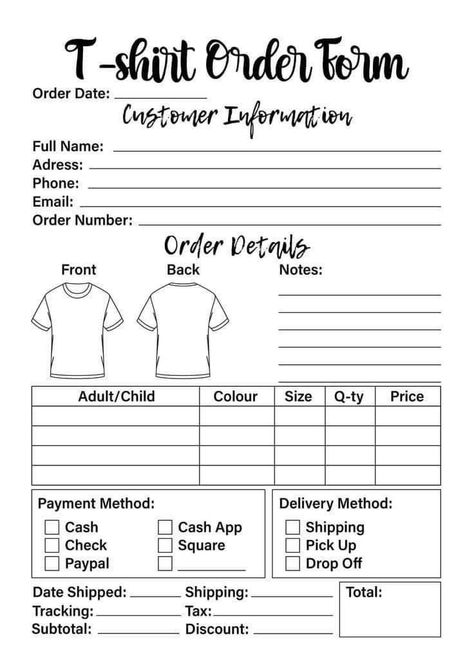 Tshirts Cricut Ideas, Tshirt Order Forms, Small Business Pricing Guide, Free Order Forms For Craft Business, Small Business Order Forms, Small Scale Business Ideas, T Shirt Order Form, Small Business Plan Ideas, Charlotte Martin