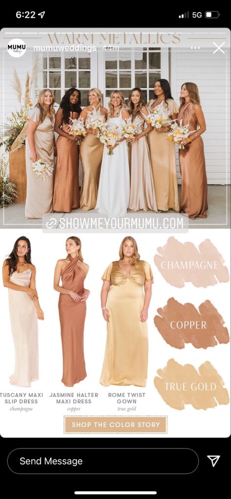 September Wedding Champagne, Gold And Rose Bridesmaid Dresses, November Wedding Champagne, Fall Wedding Copper Color Palettes, Golden Hues Bridesmaid, Beige Brown Bridesmaid Dresses, Neutral Colour Bridesmaid Dresses, Champagne And Burnt Orange Wedding Bridesmaid Dresses, Bridesmaids Tan Dresses