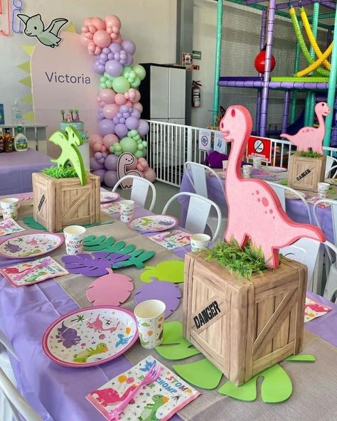 Dino 2nd Birthday Party Girl, Boy And Girl Dinosaur Birthday Party, Birthday Party 3 Girl, Dinosaur Birthday Party 2nd Birthday, Girl Dinosaur Birthday Party Decorations, Threerex Birthday Girl Party, Dino Girl Birthday Party, Girl Dinosaur Party Ideas, 3rd Birthday Theme Ideas