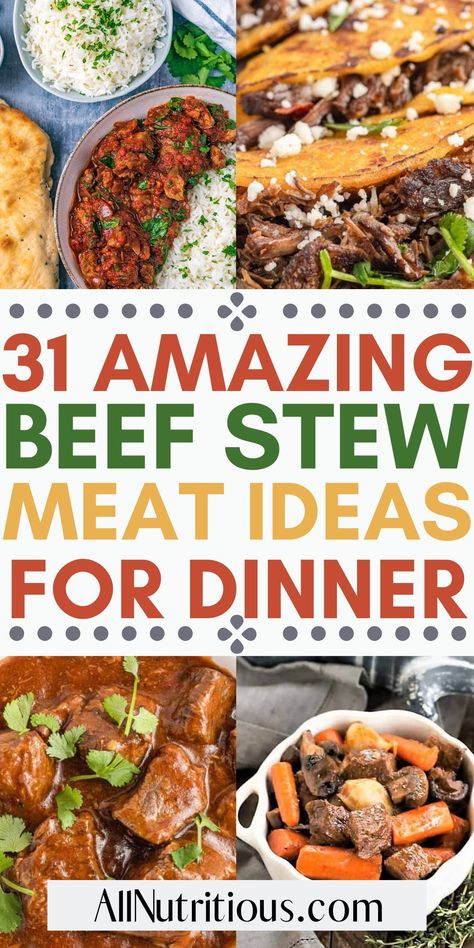 There are so many dishes you can make using beef stew meat. If you are looking for recipes for dinner, here are some healthy dinner ideas to include in your meal plan. These beef recipes are perfect for family dinner this week. Recipe Beef Stew Meat, Stew Meat Dinner Recipes, Stew Tips Recipe, Recipes With Stew Meat Beef Dinners, Recipes For Beef Stew Meat Crockpot, Recipes Using Stew Meat Slow Cooker, Stew Beef Dinner Ideas, Recipe With Stew Meat Crockpot, Recipes That Use Stew Meat