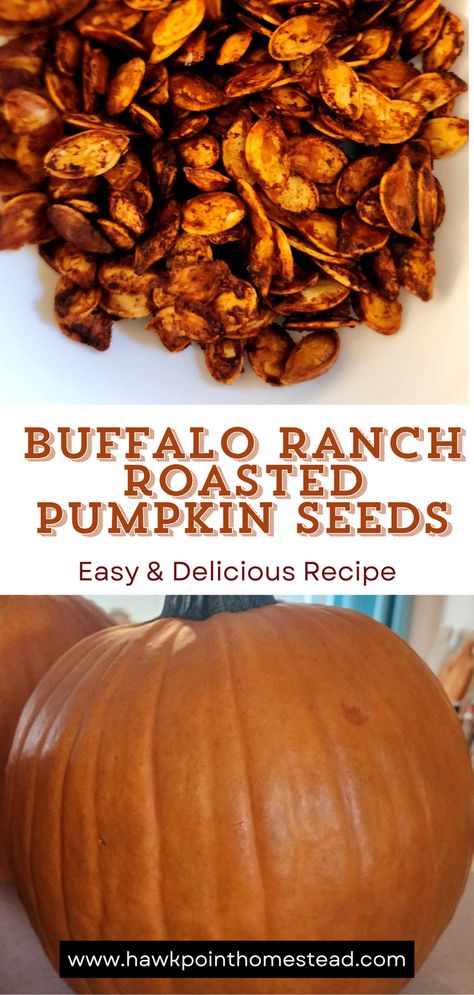 These delicious buffalo ranch pumpkin seeds will surprise you with their wonderful taste. Simply add some buffalo wing sauce and ranch seasoning to give these crunchy pumpkin seeds great flavor and a spicy kick to enjoy as a favorite Fall snack.

Making pumpkin seeds is a fun activity to do with kids! Especially trying different flavors. Plus you can put those pumpkin seeds left over after carving your fall pumpkins to great use! Pumpkin Seeds Recipe Ranch, Ranch Pumpkin Seeds, Making Pumpkin Seeds, Best Pumpkin Seed Recipe, Seasoned Pumpkin Seeds, Flavored Pumpkin Seeds, Spicy Roasted Pumpkin Seeds, Gluten Free Dairy Free Recipes Dinner, Spicy Pumpkin Seeds