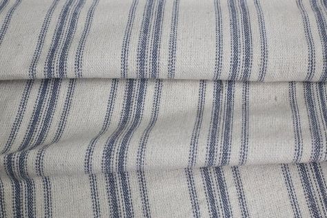 Grain Sack Fabric by the Yard Navy 4 Stripe Timeless Farmhouse, Drapery Curtains, No Sew Fleece Blanket, Vintage Grain Sack, State Pillow, Grain Sack Fabric, Grain Sack Pillows, Condo Furniture, Sewing Fleece