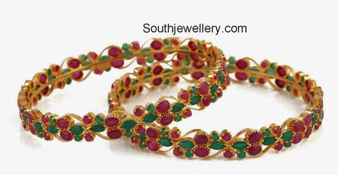 Ruby Emerald Bangles, Emerald Bangles, Latest Jewellery Designs, Ruby Bangles, Ruby Wedding Rings, Diamond Wedding Jewelry, Gold Bridal Jewellery Sets, Bangles Indian, Indian Jewellery Design