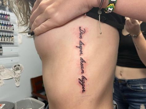 Small Side Tattoo, Side Rib Tattoos, Side Body Tattoos, Girl Side Tattoos, Rib Tattoo Quotes, Small Rib Tattoos, Side Tattoos Women, Tattoos On Side Ribs, Barcode Tattoo