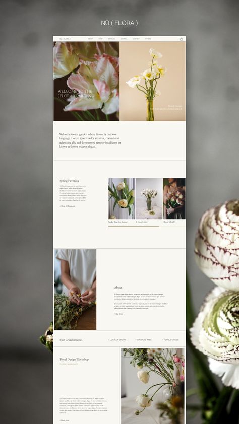 Homepage design for floral design studio website Florist Catalogue Design, Flowers Website Design, Flower Website Design, Florist Website Design, Flower Shop Website, Flower Shop Branding, Flower Website, One Page Website Design, Floral Website