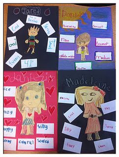 Adjective activity - Pic of self, adjectives to describe. Cute! Adjectives Activities, 1st Grade Writing, First Grade Writing, Teaching Language Arts, 2nd Grade Reading, English Classroom, Classroom Language, Writing Workshop, English Language Arts