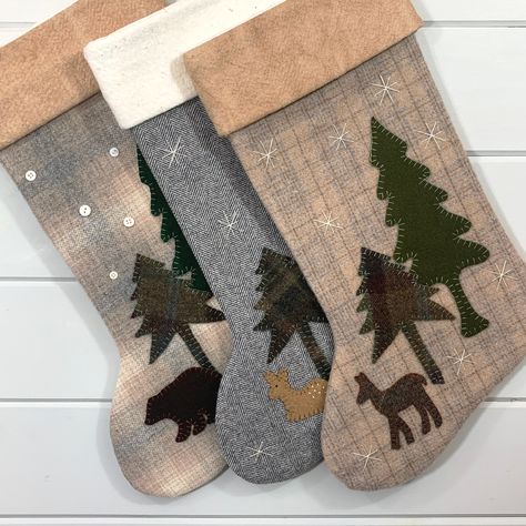 Fox Stocking, Deer Walking, Fabric Christmas Stocking, Rustic Fox, Fox Sitting, Rustic Christmas Stocking, Family Christmas Stockings, Personalized Christmas Stocking, Fox Christmas