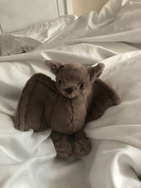 Stuffed Animal, Bat, Teddy Bear, Bed, White