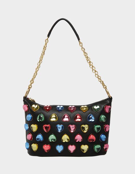 I WANT CANDY HEARTS SHOULDER BAG MULTI | Shoulder Bags – Betsey Johnson I Want Candy, Novelty Purses, Betsey Johnson Purses, Rainbow Bag, Fierce Women, Popular Handbags, Candy Hearts, Betsey Johnson Bags, Candy Land