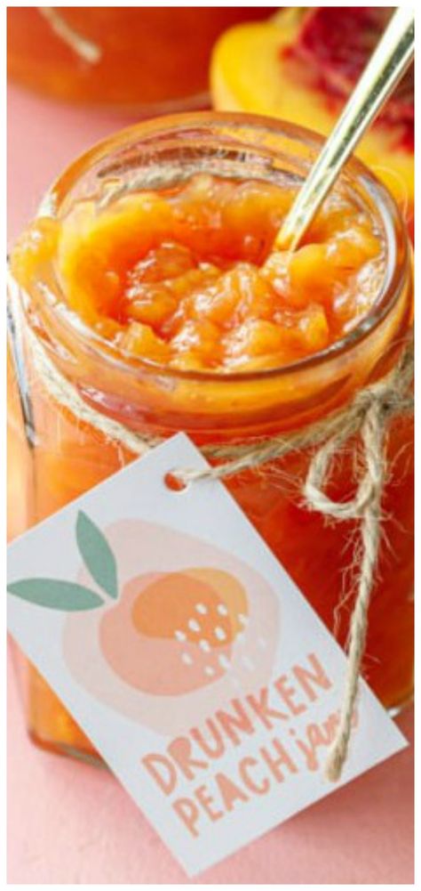 Fuzzy Navel Peach Jam, Smoked Peach Jam, Peach Brandy Jam, Peach Bourbon Jam Recipe Canning, Drunken Peaches, Peach Jams, Peach Bourbon Jam, Peach Jam Recipe No Pectin, Canning Jelly Recipes