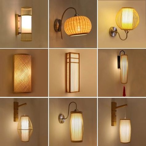 Bed Lamps Wall, Bedroom Japanese Style, Wall Lamp Bedroom, Retro Bedrooms, Bed Lamp, Rattan Pendant Light, Bamboo Wall, Wall Lamps Bedroom, Japanese Wall