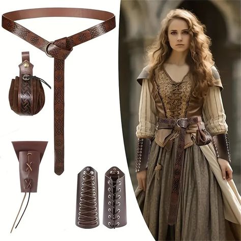 Halloween Costume Accessories Set Medieval Renaissance - Temu Medieval Outfit, Leather Gauntlet, Medieval Belt, Leather Bracers, Vintage Halloween Costume, Boho Festival Fashion, Medieval Costume, Halloween Costume Accessories, Leather Wristbands