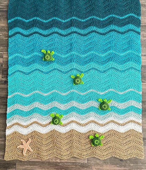 Sea Tuetle Beach Ocean Themed Baby Blanket | Baby Shower Gift | Baby Blanket | Gift | Ripple Blanket | Ocean Baby Blanket Crochet Sea Blanket, Crochet Ocean Blanket, Crochet Turtle Blanket Pattern Free, Ocean Crochet Blanket, Sea Turtle Blanket Crochet, Ripple Blanket, Baby Sea Turtle, Baby Blanket Gift, Creative Crochet