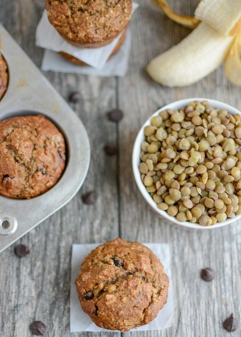 Lentil Muffins, Cooking Green Lentils, High Fiber Breakfast, Banana Muffin Recipe, Lentil Recipes, Banana Muffins, Toddler Meals, Muffin Recipes, Chocolate Chips