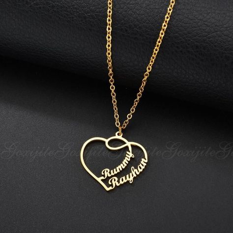 Couple Name Dollar Gold Chain, Couple Jewellery, Necklace Name Design, Thali Chain, Double Name Necklace, Gold Heart Choker, Double Name, Word Necklace, Heart Choker Necklace