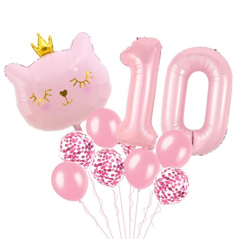 PRICES MAY VARY. Cat Birthday Party Supplies: Add a touch of feline charm to your celebrations with our cat balloon & pink number balloons. Crafted with attention to detail, this pink balloons features a playful cat design that is sure to delight party guests of all ages. Cat Party Decorations Set: 1PCS 10 balloons 40 inch, 1PCS large cat balloons 27*22.5inch, 4PCS pink balloons, 4PCS pink confetti balloons 12 inch. Premium Quality: Made from high-quality materials, our 10 birthday balloon is du Cat Birthday Decorations, 15th Birthday Decorations, Cat Party Decorations, Pink Birthday Decorations, Cat Themed Birthday Party, Cat Balloons, 16th Birthday Decorations, First Birthday Party Decorations, Princess Theme Party