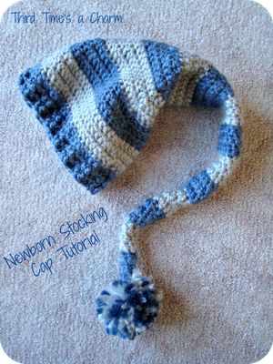 Newborn Stocking Cap Tutorial (Crochet) Baby Stocking Hat, Elf Cap, Yarn Dreads, Crochet Stocking, Newborn Crochet Patterns, Crocheted Hat, Stocking Hat, Cap Patterns, Stocking Cap