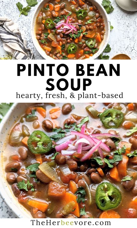 Vegetarian Pinto Bean Recipes, Immflamation Diet, Vegan Pinto Bean Recipes, Pinto Bean Soup Recipes, Diet Soups, Soup Recipe Vegan, Veggie Soups, Soup Night, Pinto Bean Soup