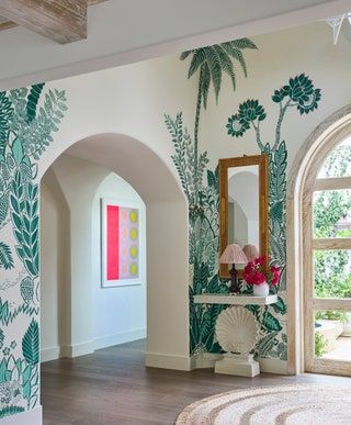 This Mediterranean Style Villa in Miami Is a Riot of Art, Design and Colour Ashley Whittaker, Quadrille Fabric, Miami Art Deco, Teak Mirror, Ellsworth Kelly, Florida Style, Outdoor Living Design, Hand Painted Wallpaper, Colonial Architecture