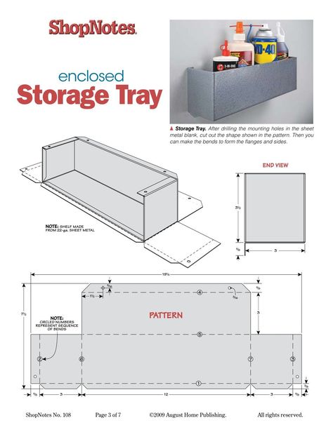 Quick & Easy Sheet Metal Projects - ShopNotes Sheet Metal Tool Box Plans, Aluminum Sheet Metal Projects, Sheet Metal Projects, Sheet Metal Crafts, Sheet Metal Drawing, Aluminum Sheet Metal, Sheet Metal Tools, Metal Tool Box, Acrylic Holders