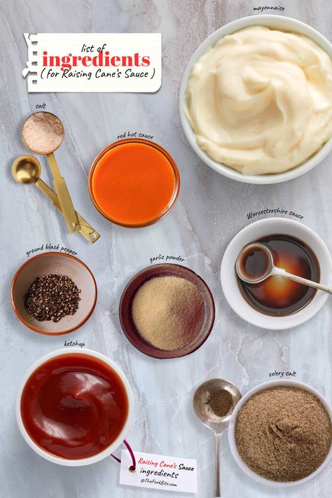 What's in Raising Cane's sauce? This image reveals the ingredients for a perfect copycat recipe. Bang Bang Sauce Recipe, Boom Boom Sauce, Canes Sauce, Bang Bang Sauce, Comeback Sauce, Yum Sauce, Raising Canes, Yum Yum Sauce, Fritters Recipe